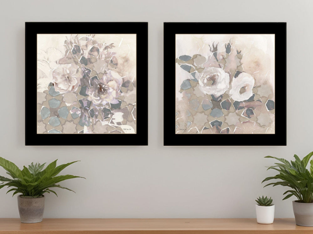Set Of Two Transitional Blooms 3 Black Framed Print Wall Art - Homeroots
