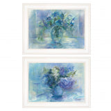 Set Of Two Susies Blue Bouquet 1 White Framed Print Wall Art - Homeroots - Flyclothing LLC