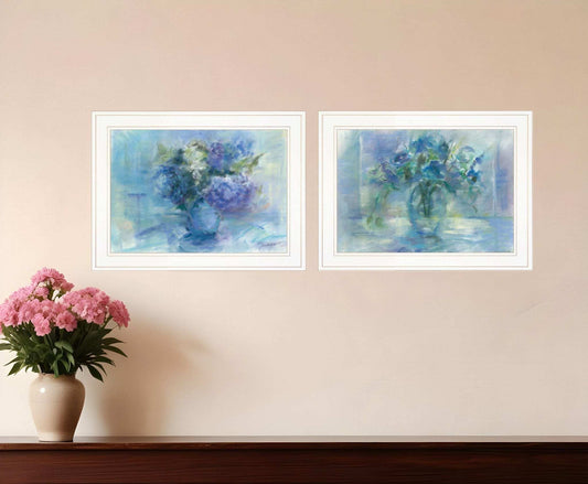 Set Of Two Susies Blue Bouquet 1 White Framed Print Wall Art - Homeroots - Flyclothing LLC