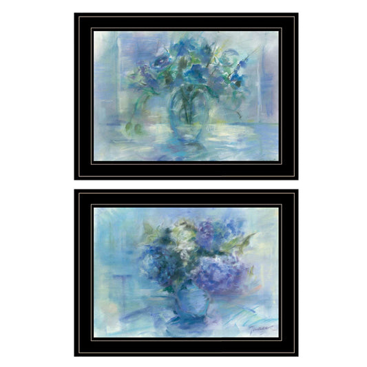 Set Of Two Susies Blue Bouquet 2 Black Framed Print Wall Art - Homeroots - Flyclothing LLC