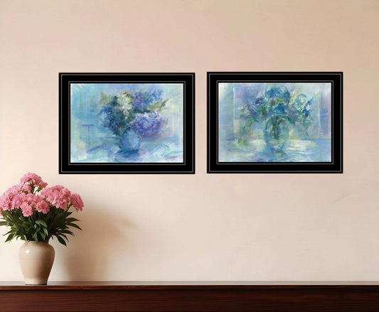 Set Of Two Susies Blue Bouquet 2 Black Framed Print Wall Art - Homeroots - Flyclothing LLC