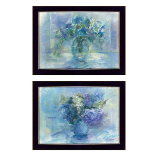 Set Of Two Susies Blue Bouquet 3 Black Framed Print Wall Art - Homeroots - Flyclothing LLC