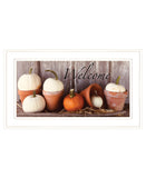 Welcome Pumpkin Shelf 1 White Framed Print Wall Art - Homeroots
