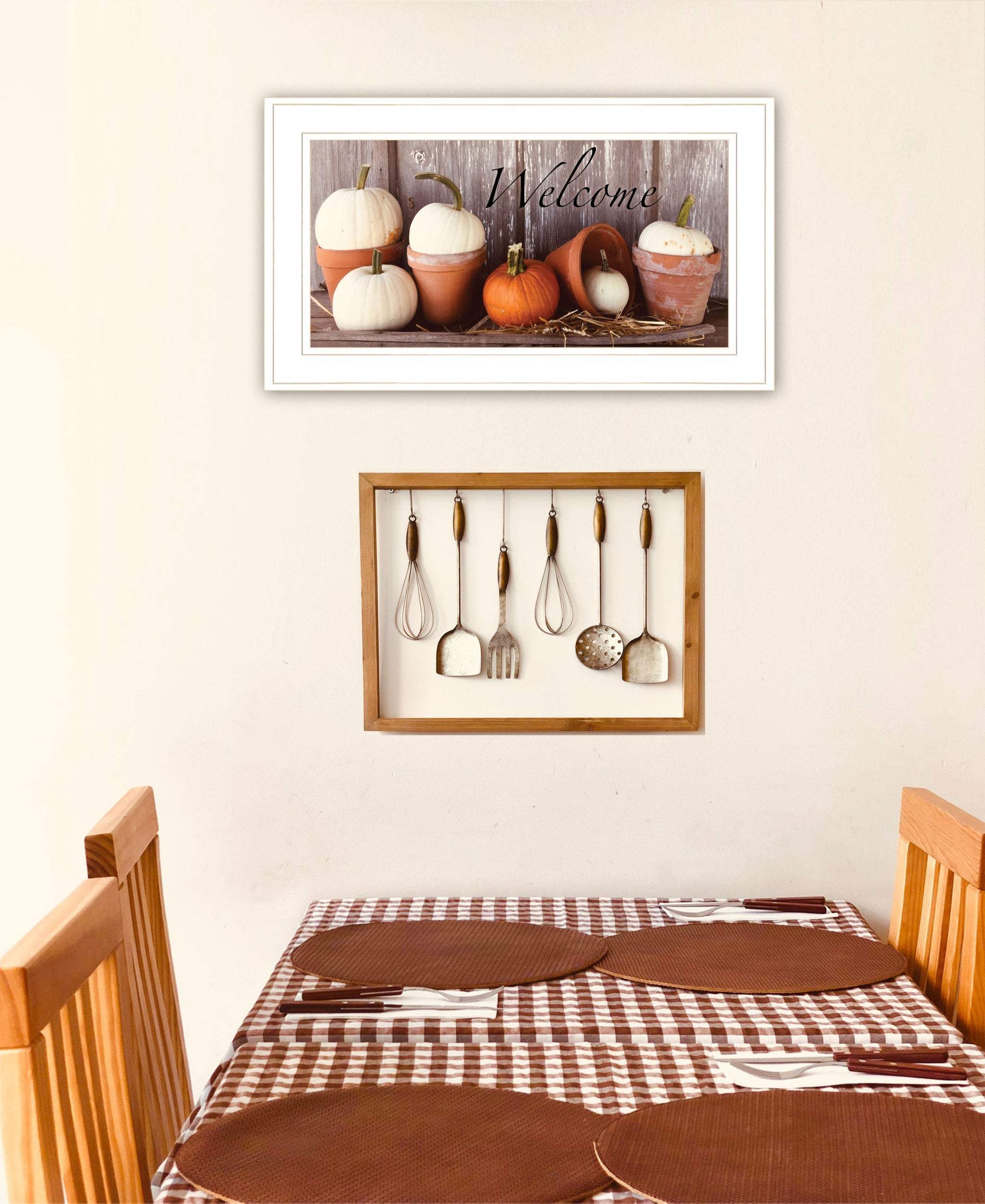 Welcome Pumpkin Shelf 1 White Framed Print Wall Art - Homeroots - Flyclothing LLC