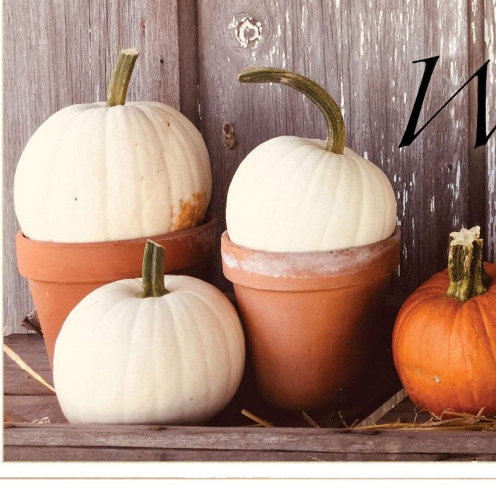 Welcome Pumpkin Shelf 1 White Framed Print Wall Art - Homeroots - Flyclothing LLC