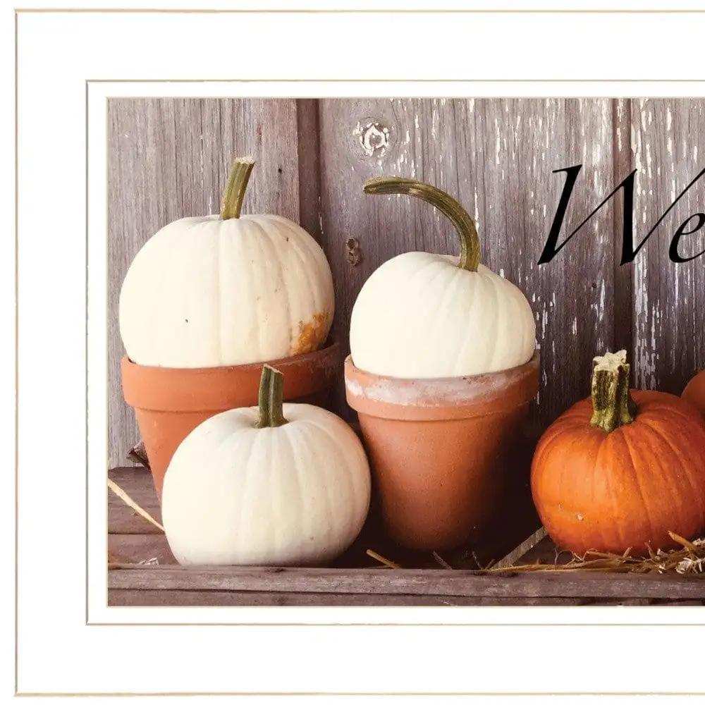 Welcome Pumpkin Shelf 1 White Framed Print Wall Art - Homeroots - Flyclothing LLC
