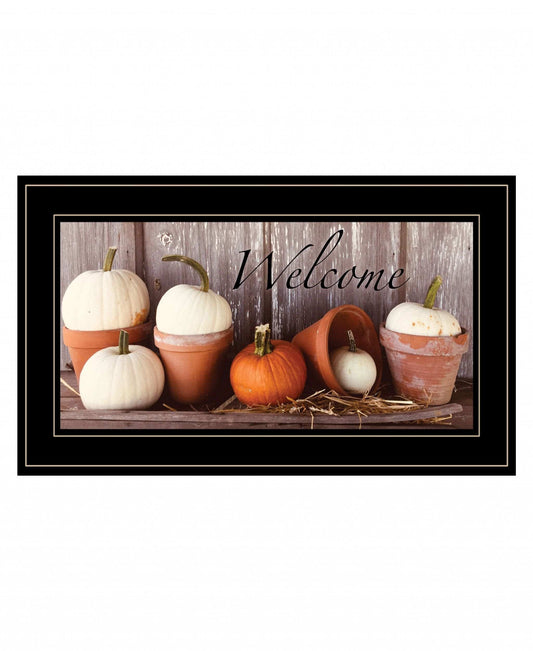 Welcome Pumpkin Shelf 2 Black Framed Print Wall Art - Homeroots - Flyclothing LLC
