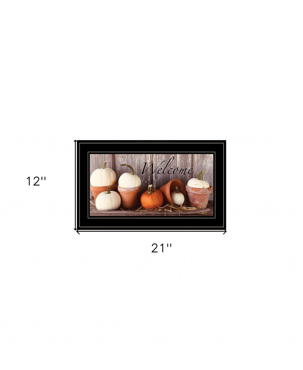 Welcome Pumpkin Shelf 2 Black Framed Print Wall Art - Homeroots - Flyclothing LLC
