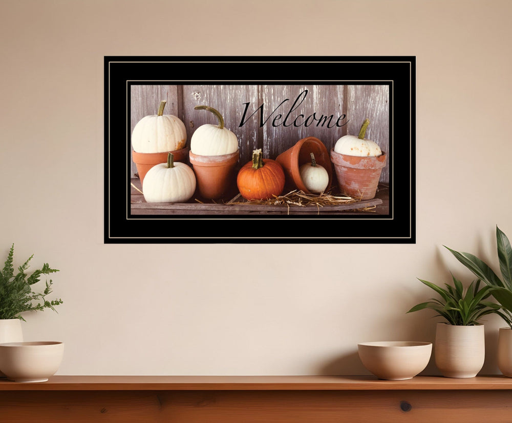 Welcome Pumpkin Shelf 2 Black Framed Print Wall Art - Homeroots
