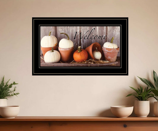 Welcome Pumpkin Shelf 2 Black Framed Print Wall Art - Homeroots - Flyclothing LLC