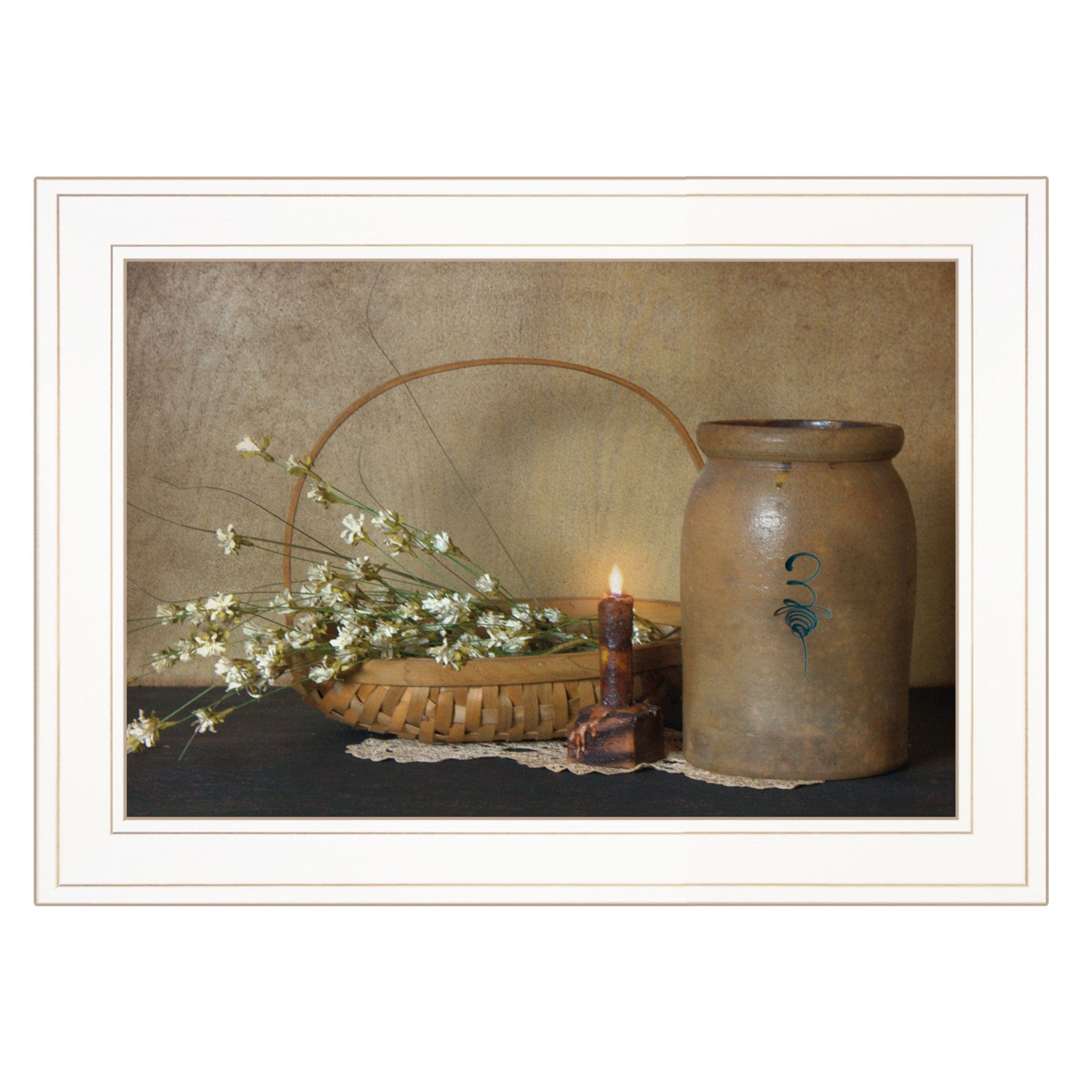 Basket of Flowers 1 White Framed Print Wall Art - Homeroots