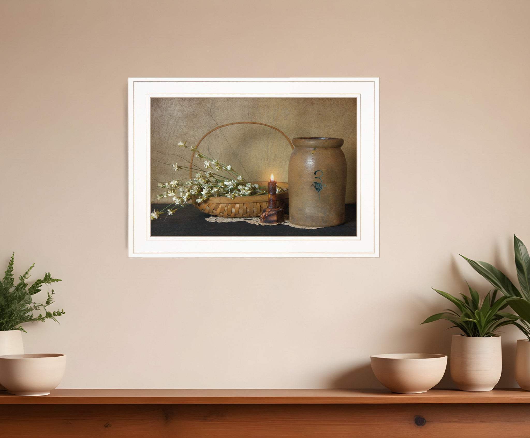 Basket of Flowers 1 White Framed Print Wall Art - Homeroots - Flyclothing LLC