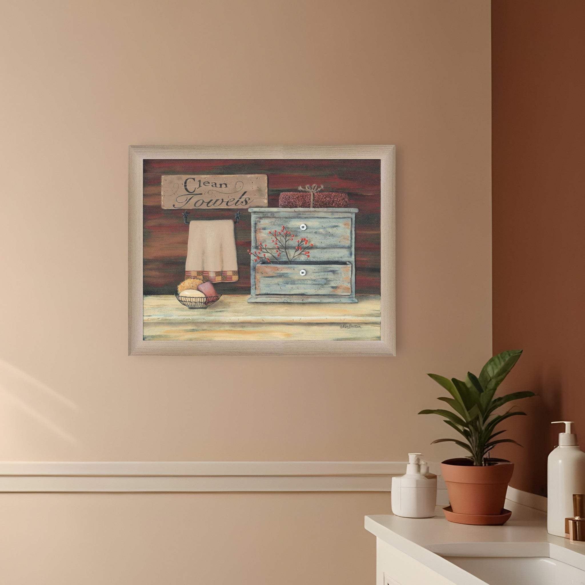 Clean Towels 4 Brown Framed Print Bathroom Wall Art - Homeroots - Flyclothing LLC