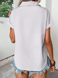 Pleated Detail Collared Neck Short Sleeve Shirt - Trendsi - Flyclothing LLC