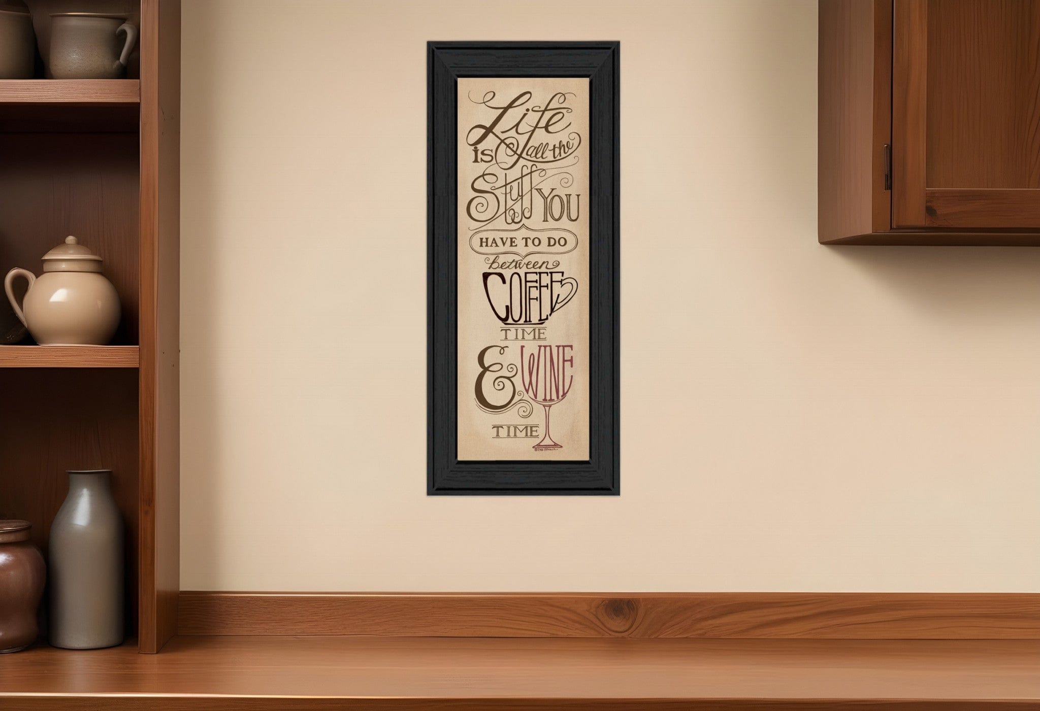 Coffee and Wine Time Black Framed Print Wall Art - Homeroots