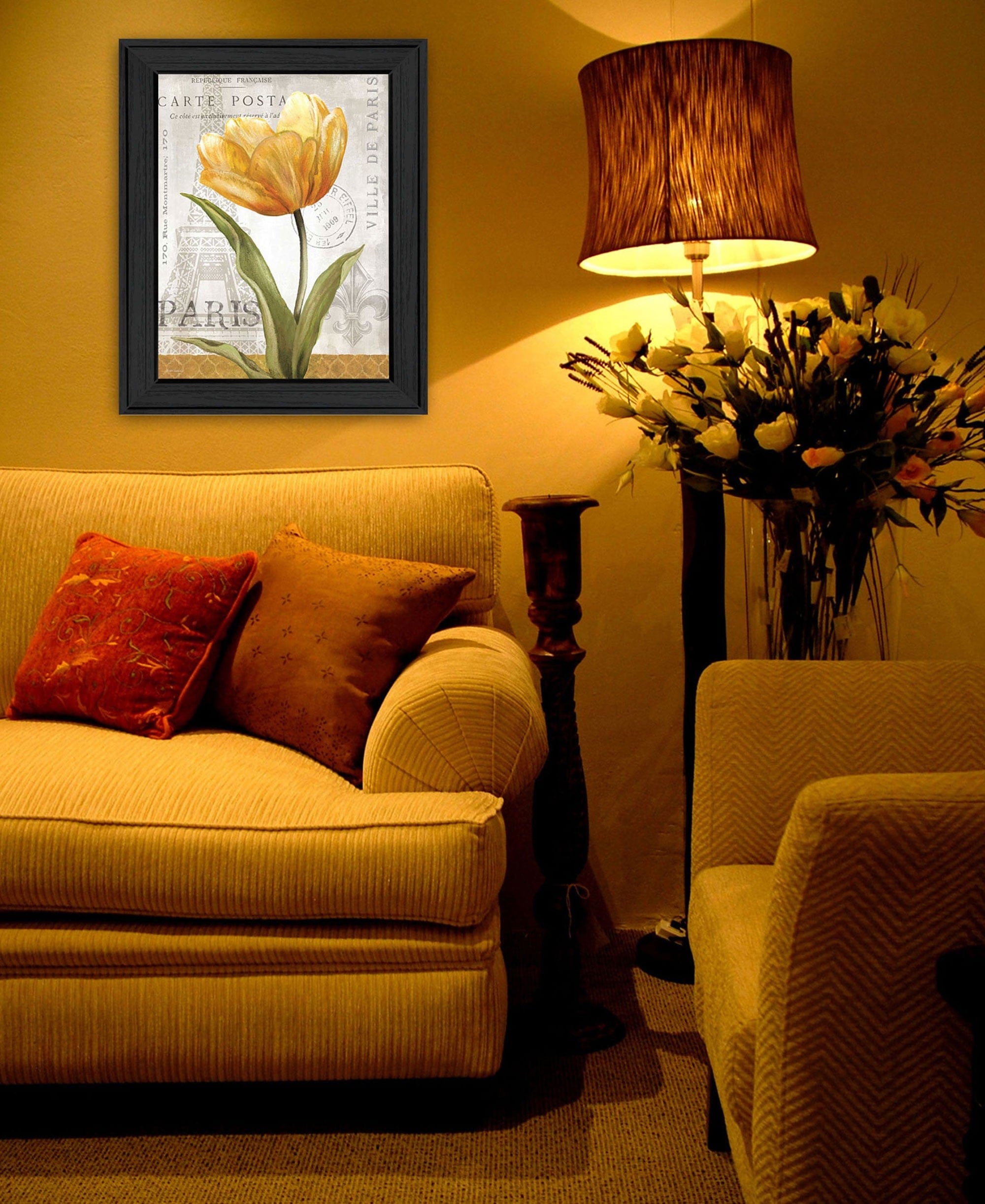 Golden Flower Black Framed Print Wall Art - Homeroots