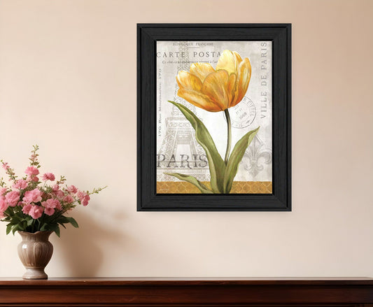 Golden Flower Black Framed Print Wall Art - Homeroots