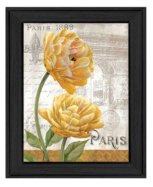 Golden Flowers Black Framed Print Wall Art - Homeroots