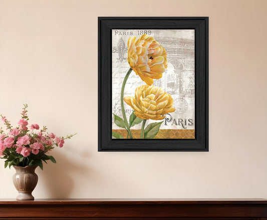 Golden Flowers Black Framed Print Wall Art - Homeroots