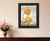 Golden Flowers Black Framed Print Wall Art - Homeroots