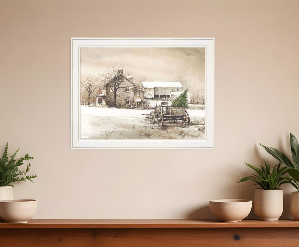 Bringing Home the Tree 2 White Framed Print Wall Art - Homeroots