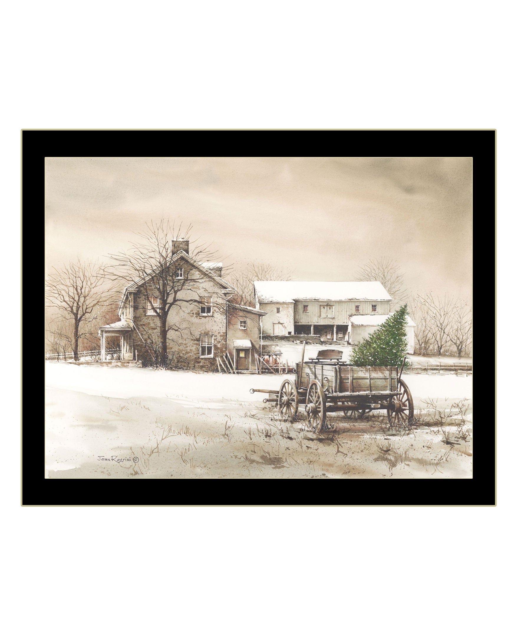 Bringing Home the Tree 3 Black Framed Print Wall Art - Homeroots