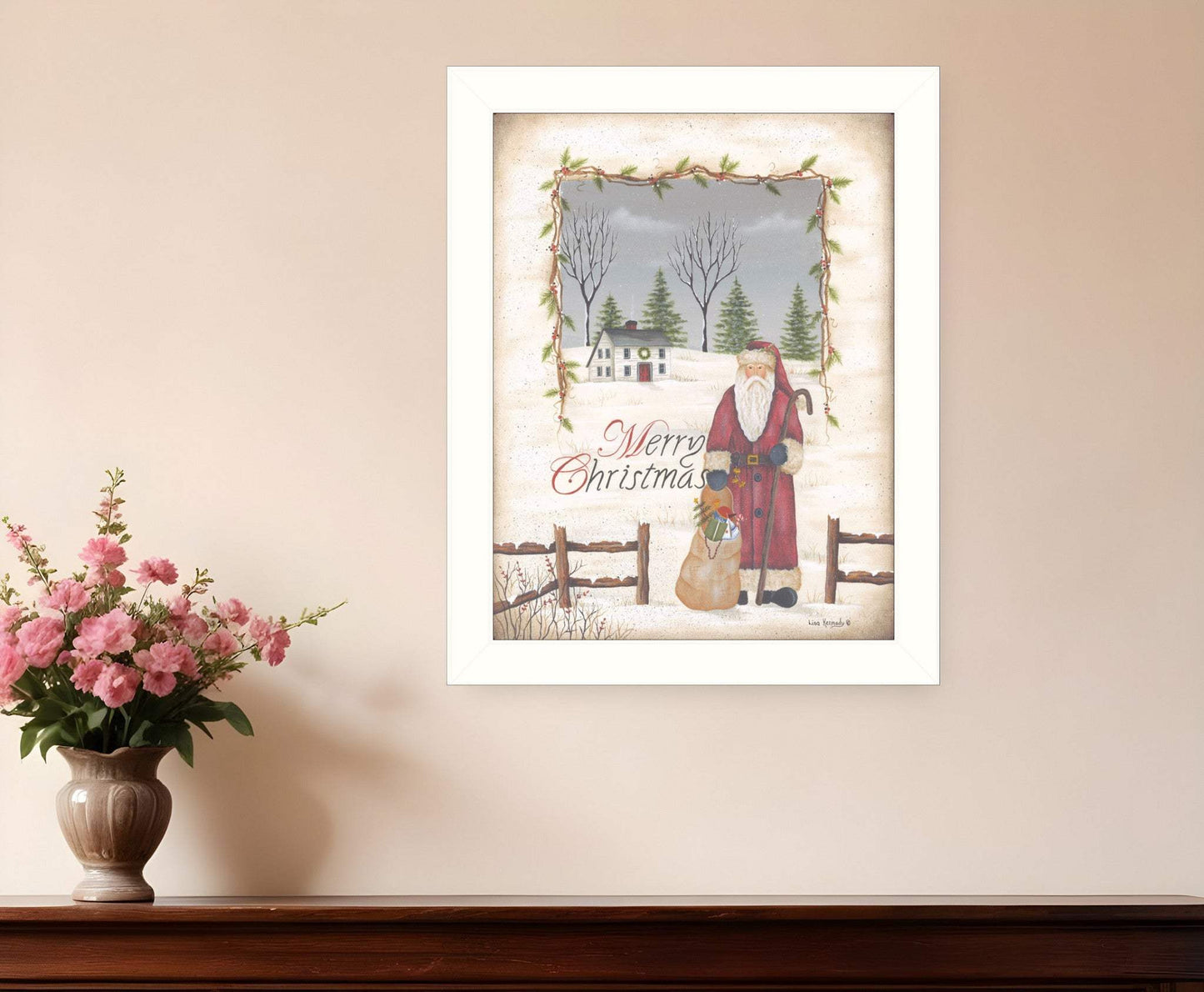 Merry Christmas White Framed Print Wall Art - Homeroots - Flyclothing LLC