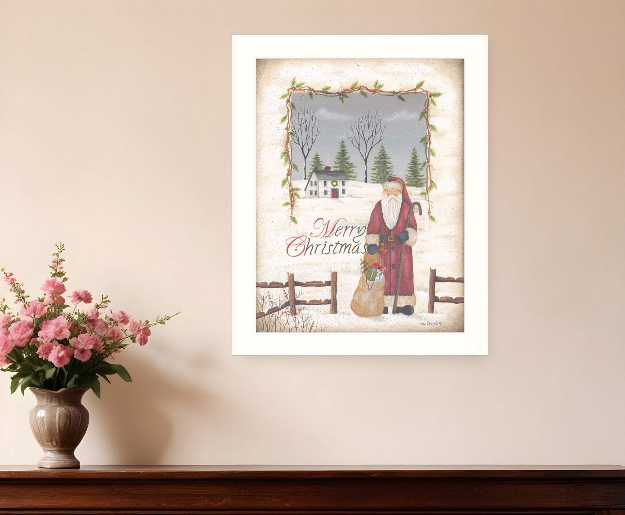 Merry Christmas White Framed Print Wall Art - Homeroots - Flyclothing LLC
