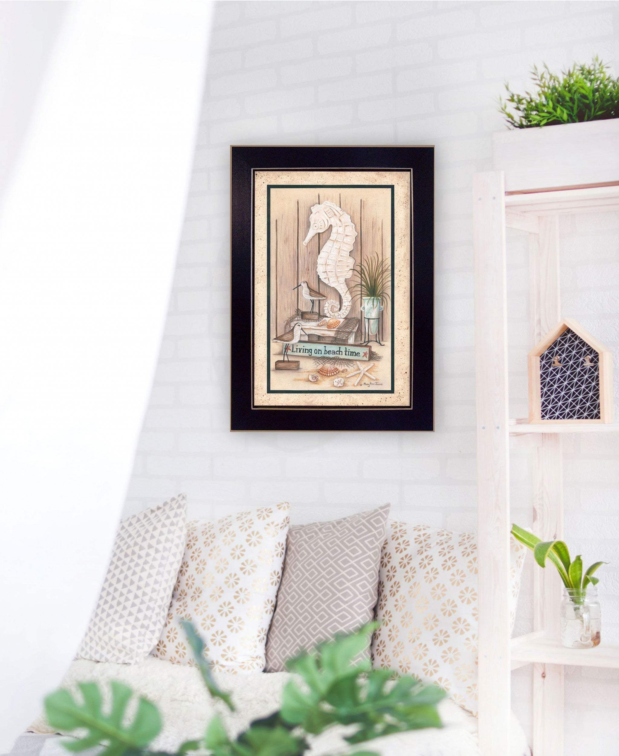 Living on Beach Time Black Framed Print Wall Art - Homeroots - Flyclothing LLC