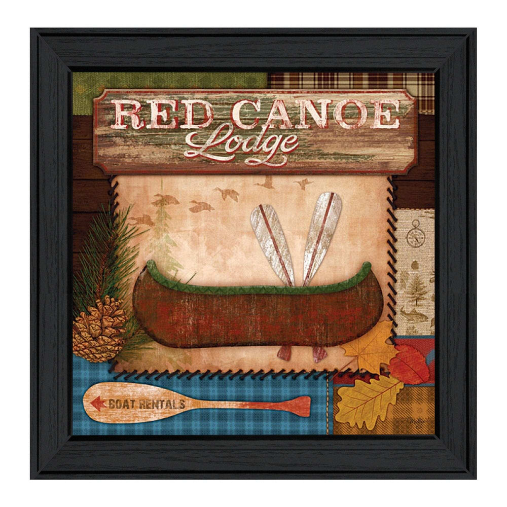 Red Canoe Lodge 2 Black Framed Print Wall Art - Homeroots - Flyclothing LLC
