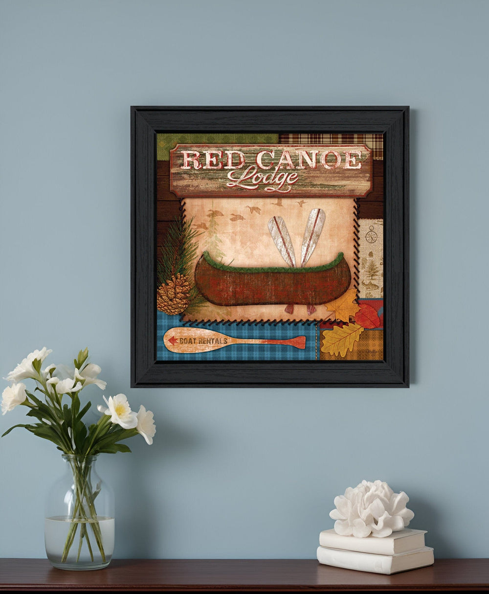 Red Canoe Lodge 2 Black Framed Print Wall Art - Homeroots