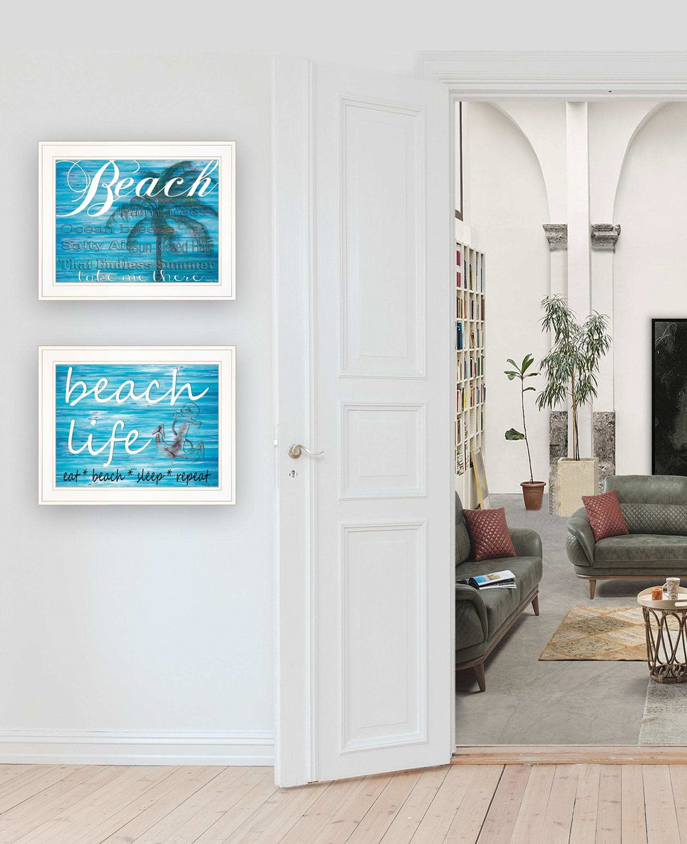 Set Of Two Beach Life 4 White Framed Print Wall Art - Homeroots - Flyclothing LLC