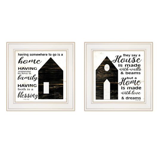 Set Of Two House or Blessing White Framed Print Wall Art - Homeroots