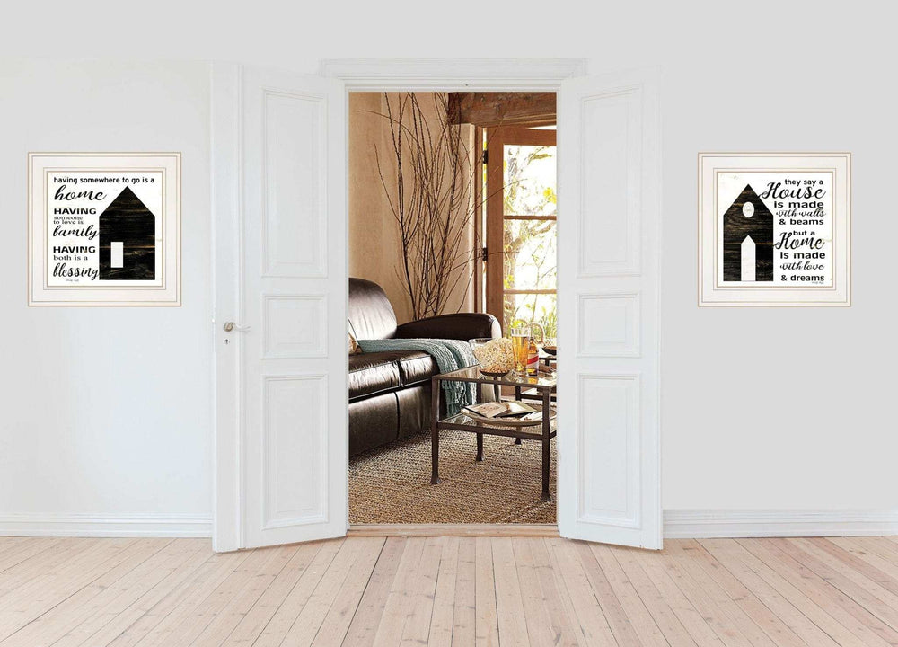 Set Of Two House or Blessing White Framed Print Wall Art - Homeroots - Flyclothing LLC
