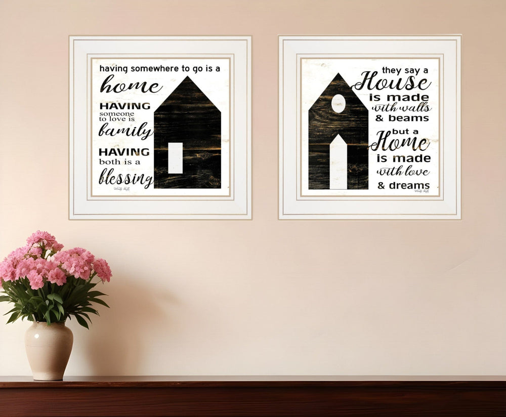 Set Of Two House or Blessing White Framed Print Wall Art - Homeroots