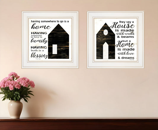 Set Of Two House or Blessing White Framed Print Wall Art - Homeroots