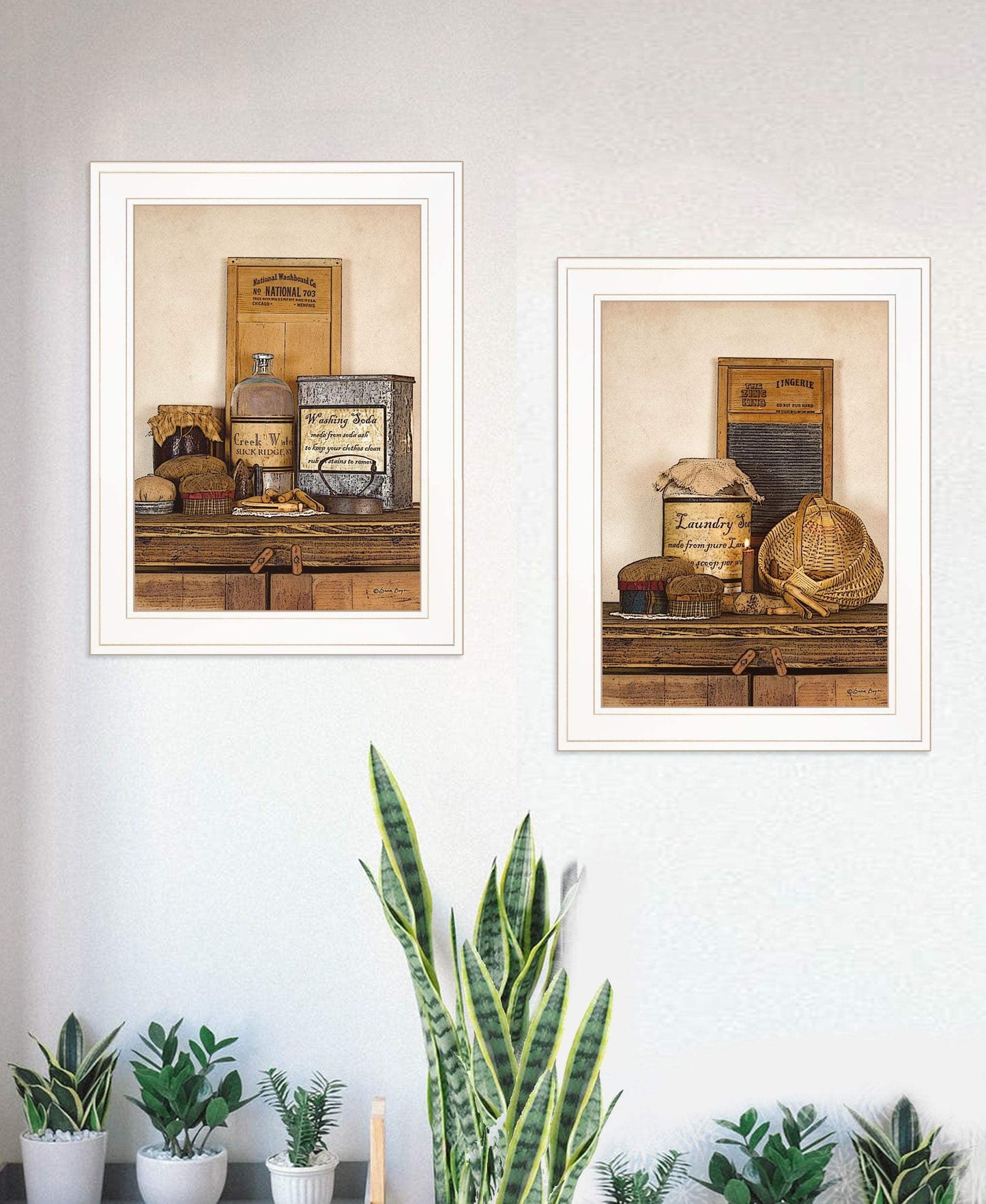 Set Of Two Creek Water Laundry White Framed Print Bathroom Wall Art - Homeroots - Flyclothing LLC