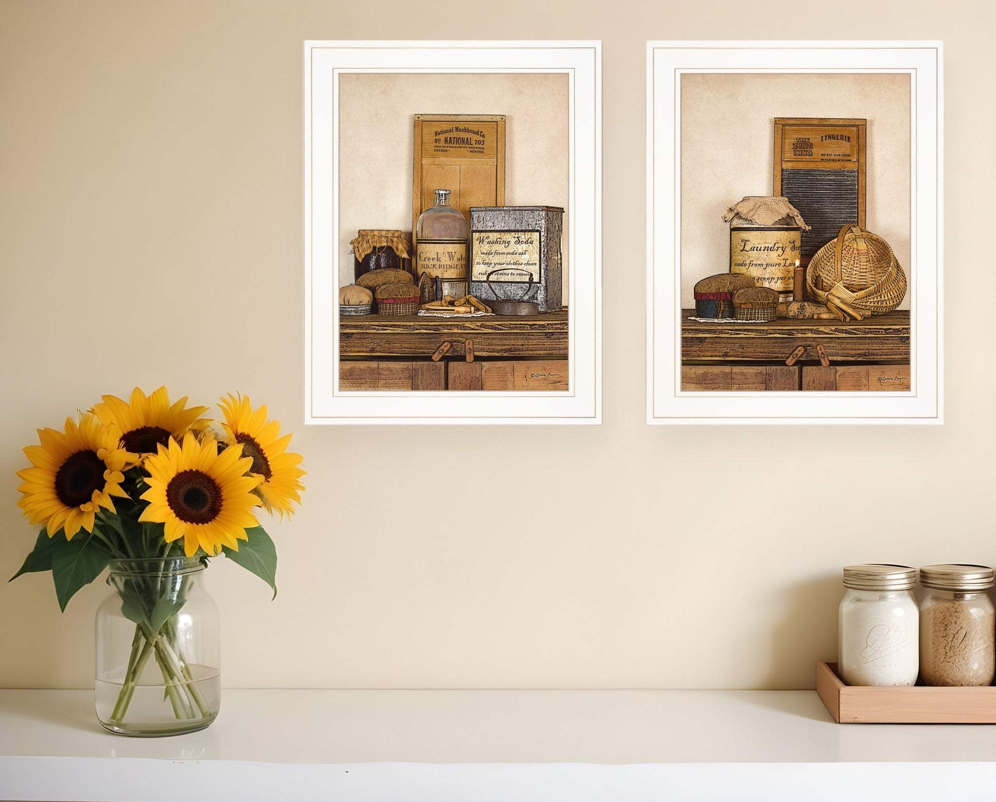 Set Of Two Creek Water Laundry White Framed Print Bathroom Wall Art - Homeroots - Flyclothing LLC