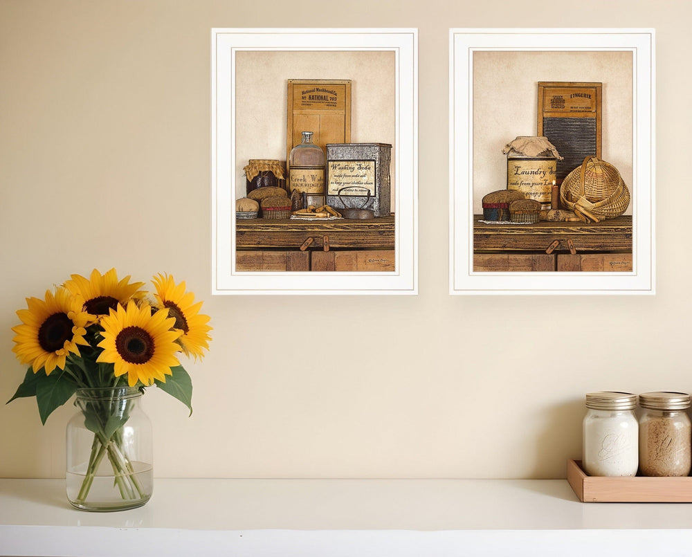 Set Of Two Creek Water Laundry White Framed Print Bathroom Wall Art - Homeroots
