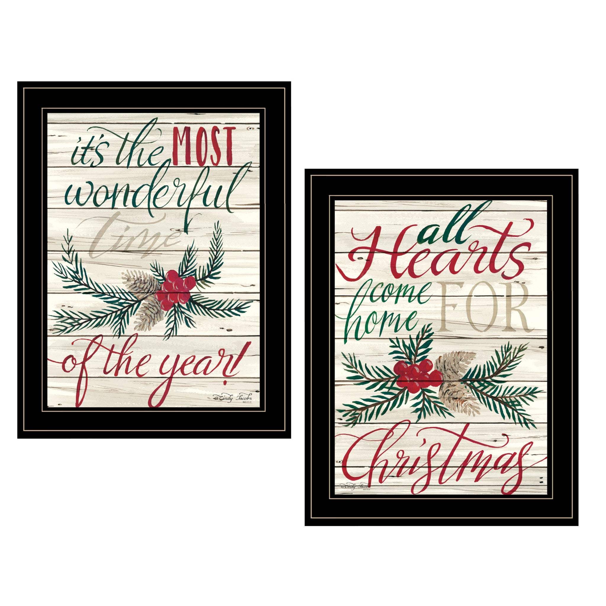 Set Of Two All Hearts Come Home for Christmas 2 Black Framed Print Wall Art - Homeroots - Flyclothing LLC