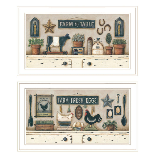 Set Of Two Farm Fresh White Framed Print Wall Art