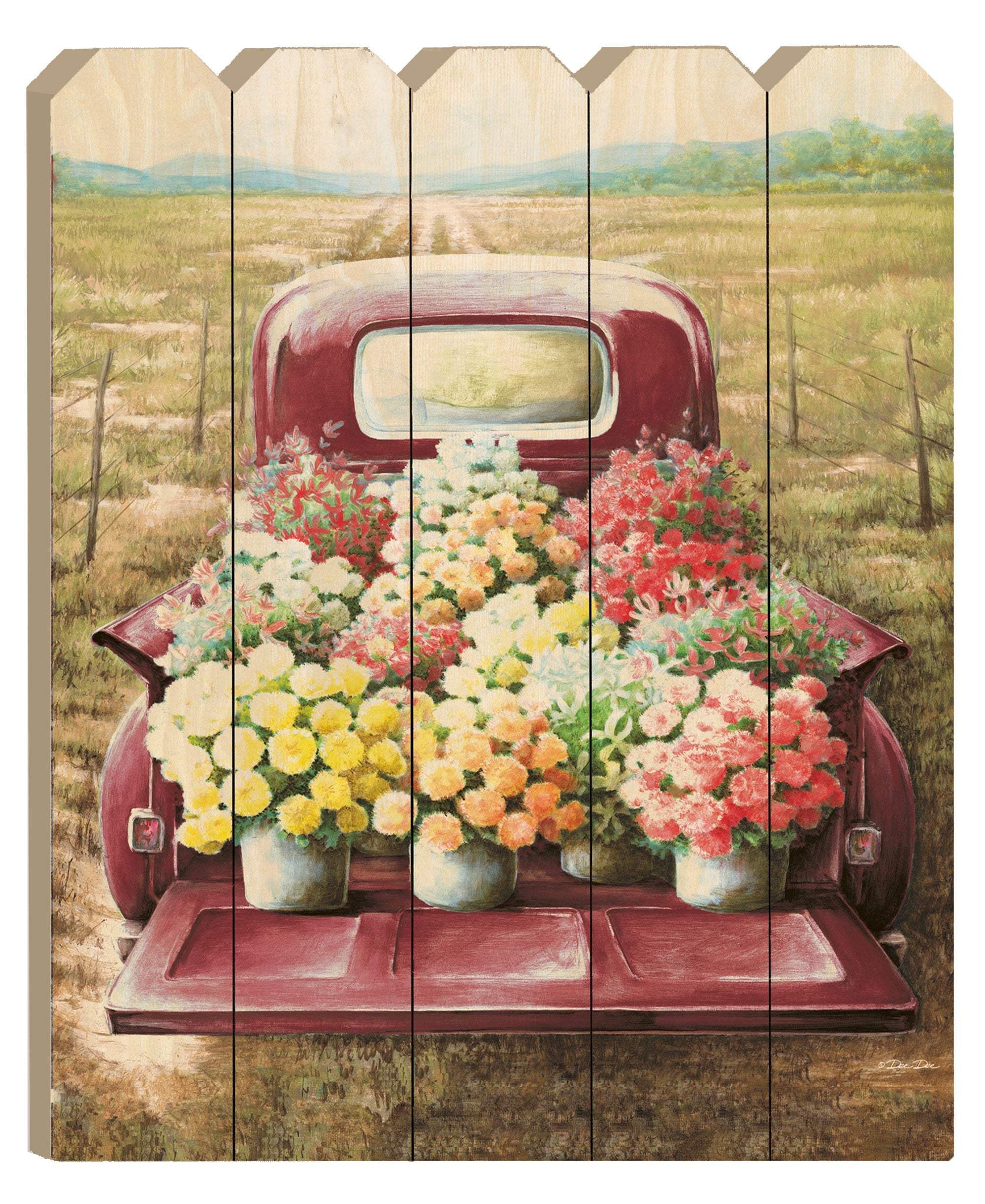 Pretty Red Truck Flowers for Sale Unframed Picket Fence Wall Art - Homeroots - Flyclothing LLC
