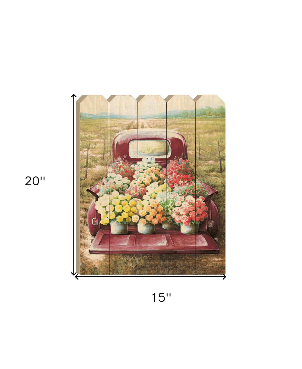 Pretty Red Truck Flowers for Sale Unframed Picket Fence Wall Art - Homeroots - Flyclothing LLC