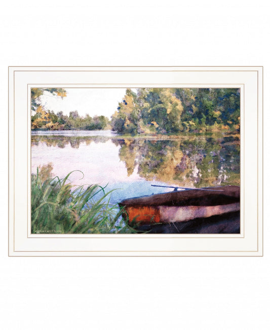 Rowboat Pond Landscape 2 White Framed Print Wall Art - Homeroots