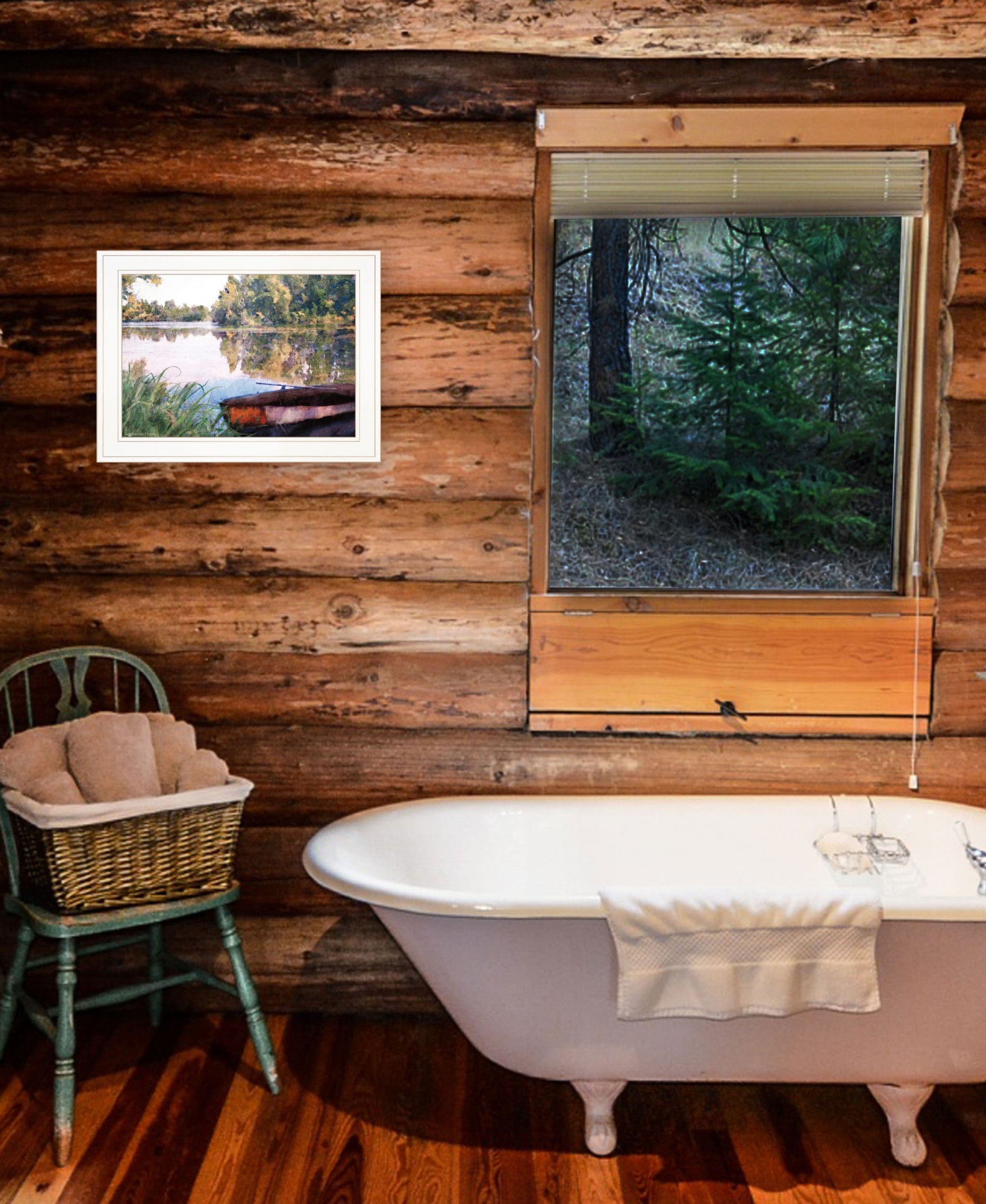 Rowboat Pond Landscape 2 White Framed Print Wall Art - Homeroots