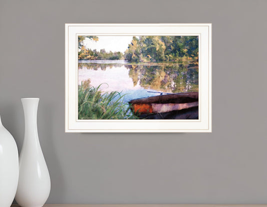 Rowboat Pond Landscape 2 White Framed Print Wall Art - Homeroots