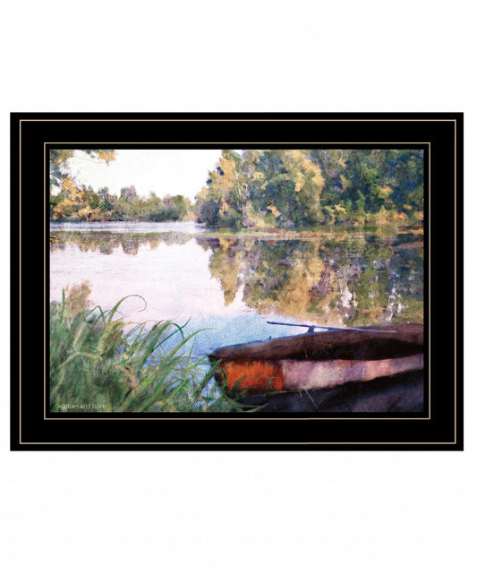 Rowboat Pond Landscape 3 Black Framed Print Wall Art - Homeroots