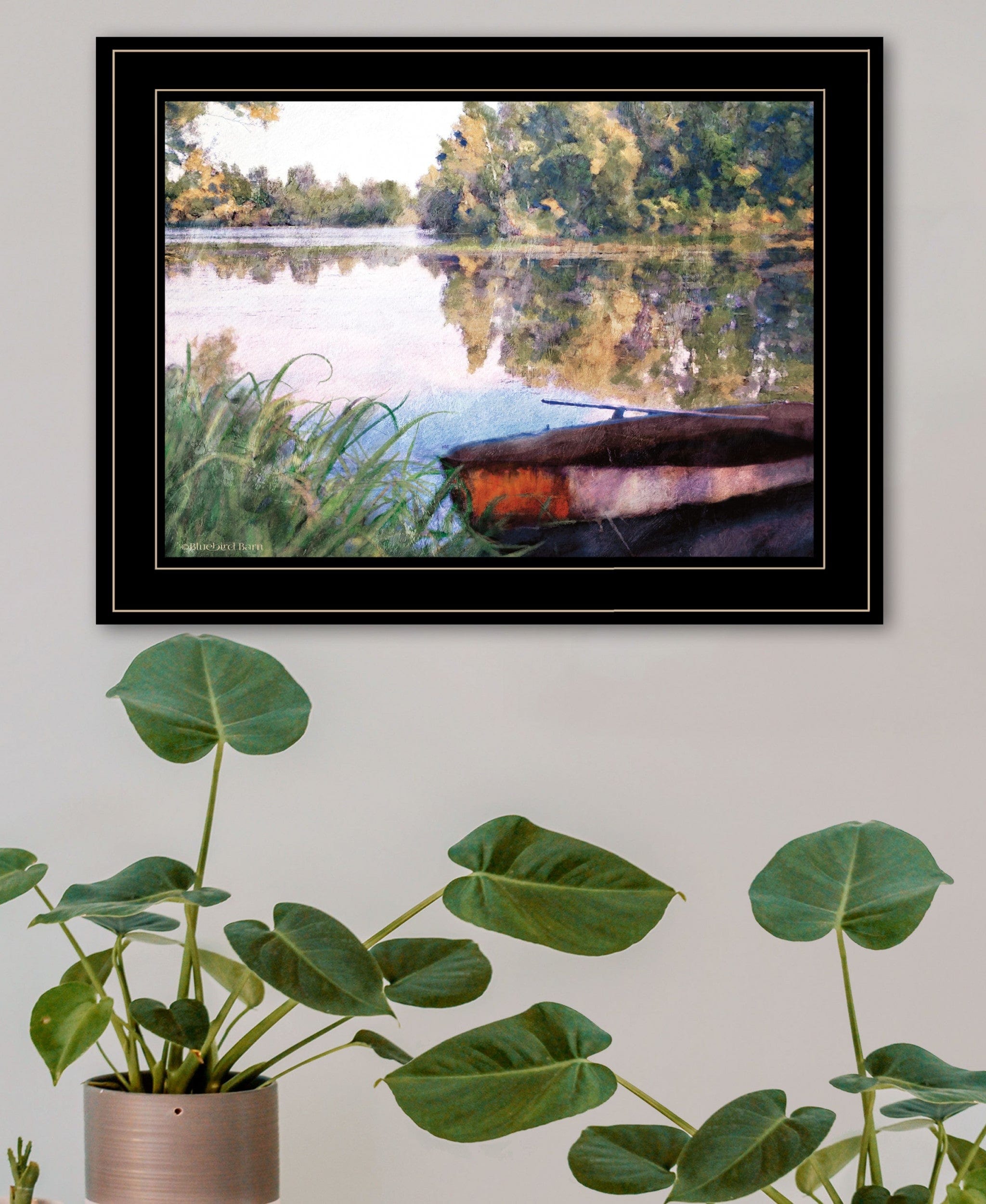 Rowboat Pond Landscape 3 Black Framed Print Wall Art - Homeroots