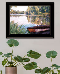 Rowboat Pond Landscape 3 Black Framed Print Wall Art - Homeroots