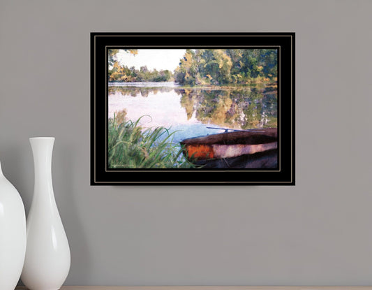 Rowboat Pond Landscape 3 Black Framed Print Wall Art - Homeroots